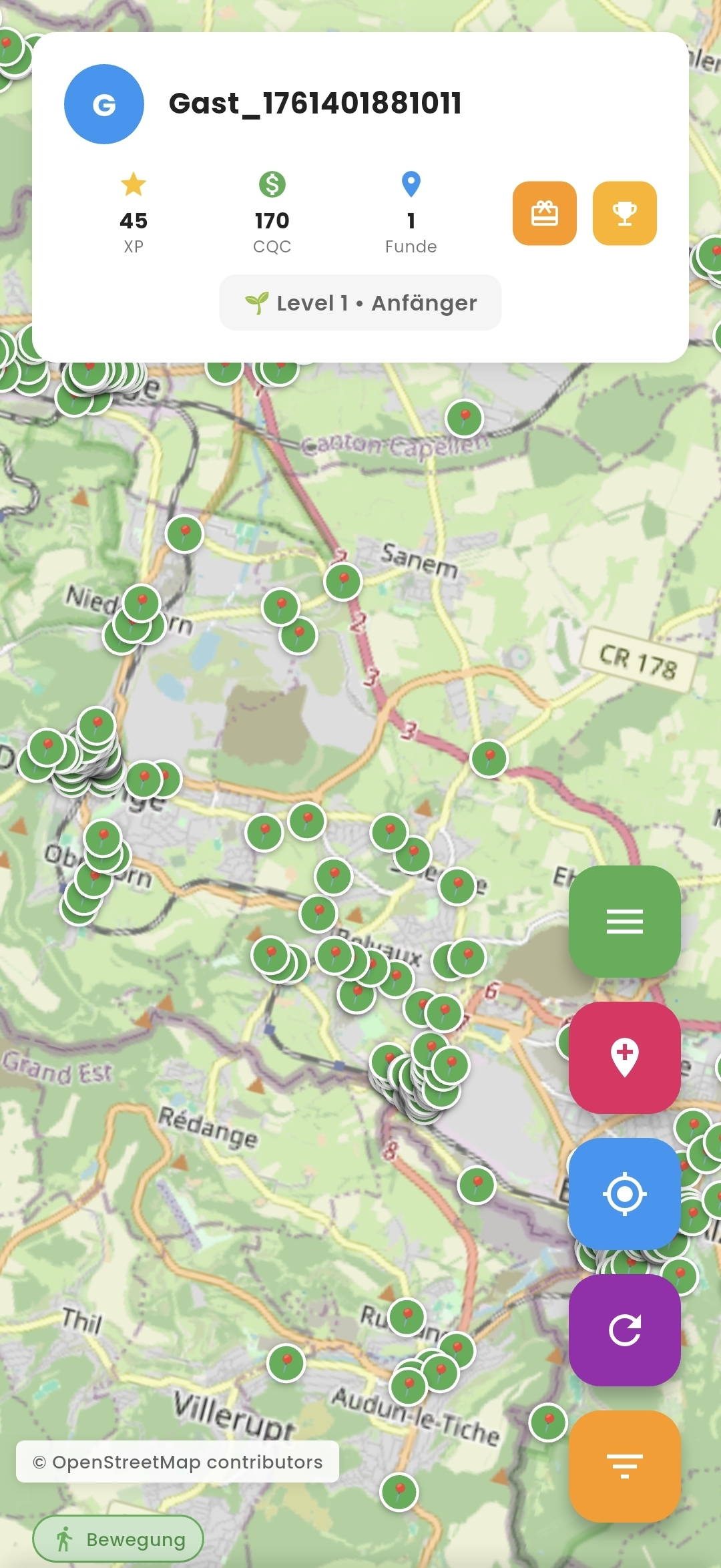 Karte mit Caches
